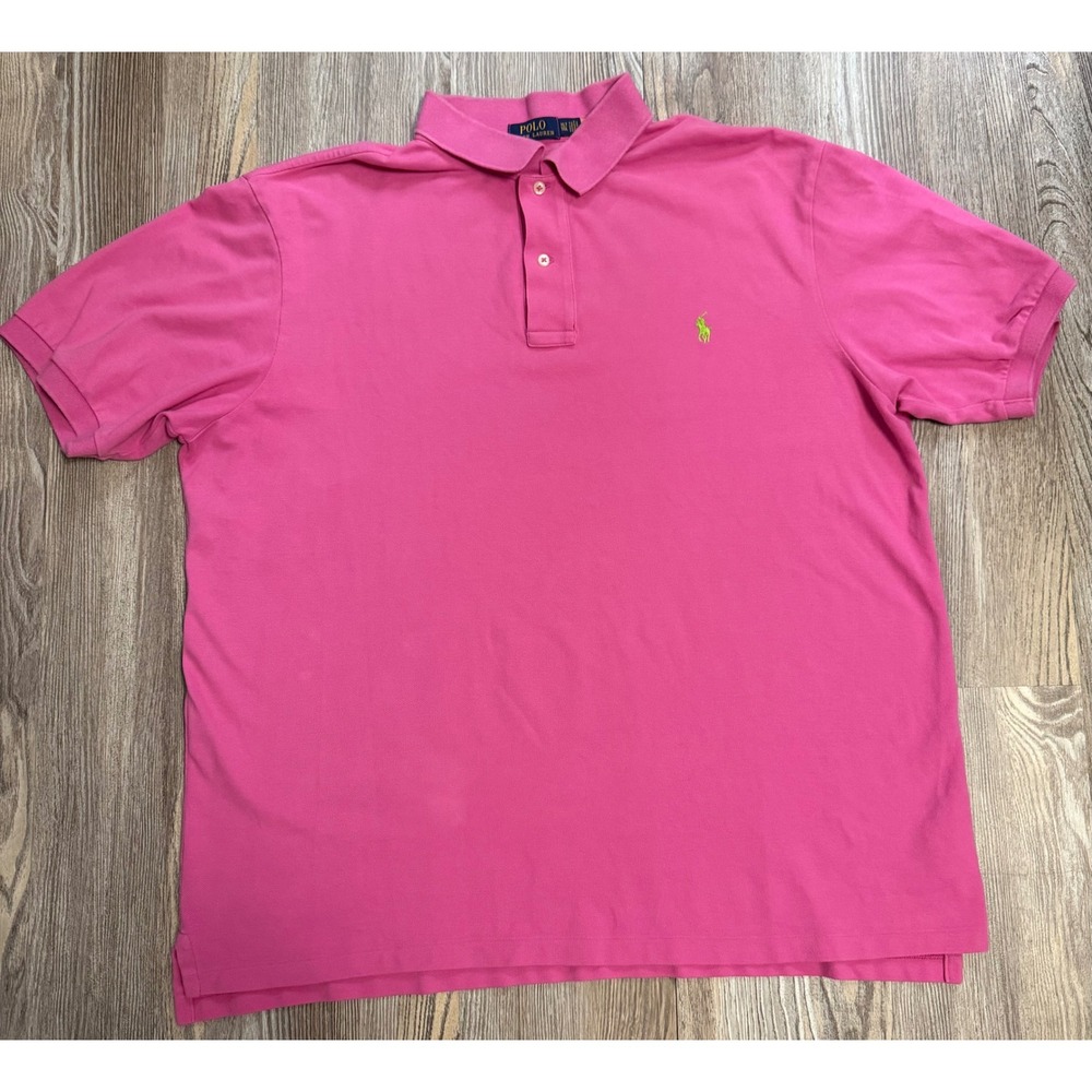 Polo Ralph Lauren Men Pink Short Sleeve Mesh Polo Shirt Lime Green Pony XLT TGL